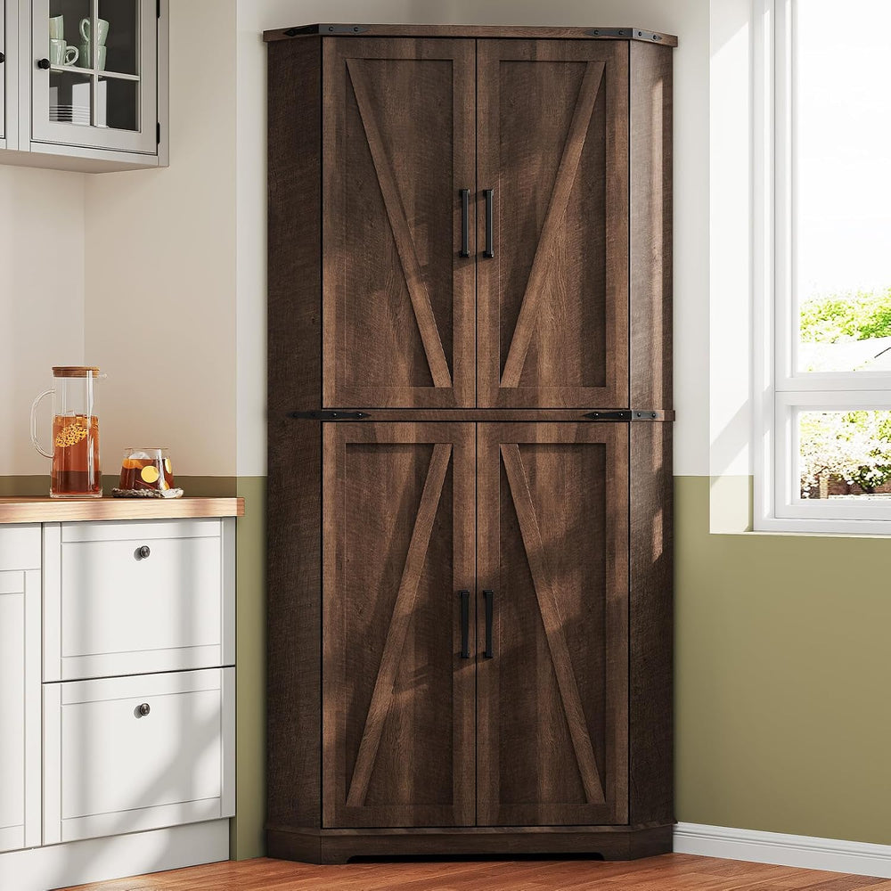Dripex 71" Corner Cabinet Brown, Farmhouse Kitchen Pantry Cabinet with D...