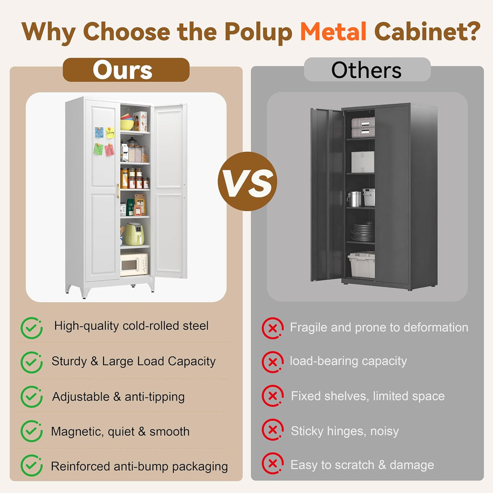 Polup 75" Pantry Cabinet, Tall Metal Storage Cabinet with Doors and Shel...