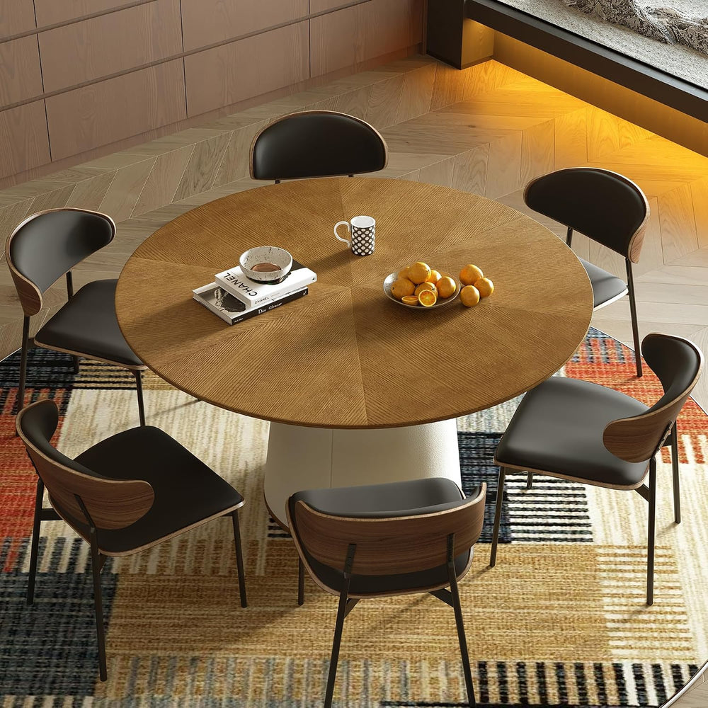 59” Modern Round Dining Table, Featuring a Decorative parquet Wood Veneer Tab...