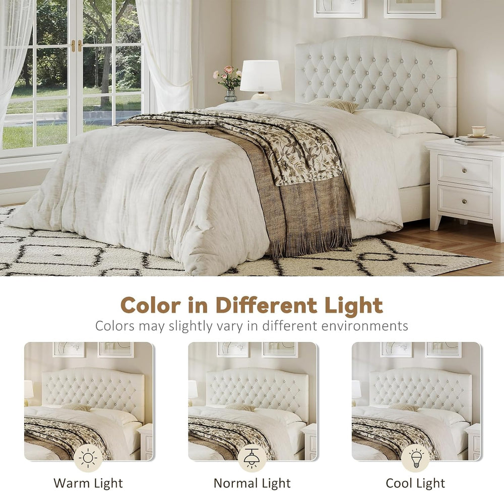 Befurtori Queen Headboard Only, Linen Classic Tufted Design, Ivory