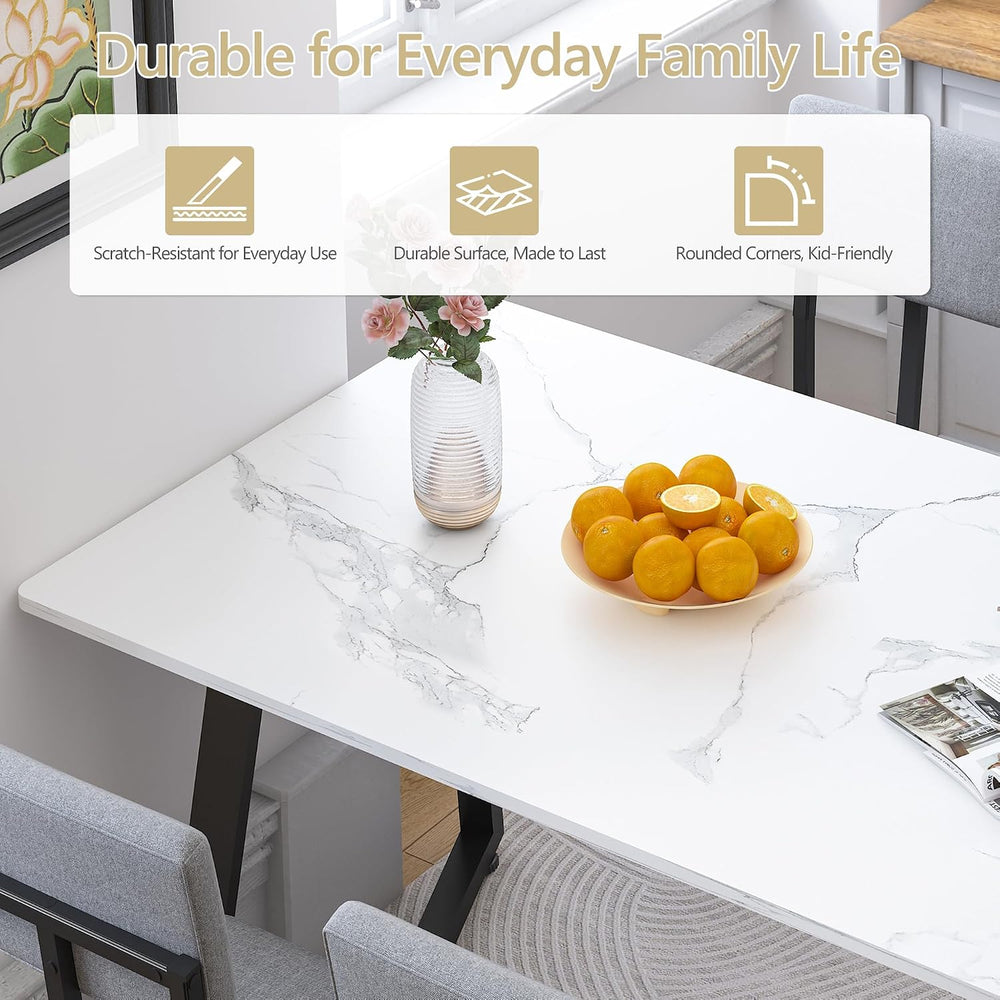 5-Piece Dining Table Set for 4, Faux Marble 47.24" Kitchen Table with 4 ...