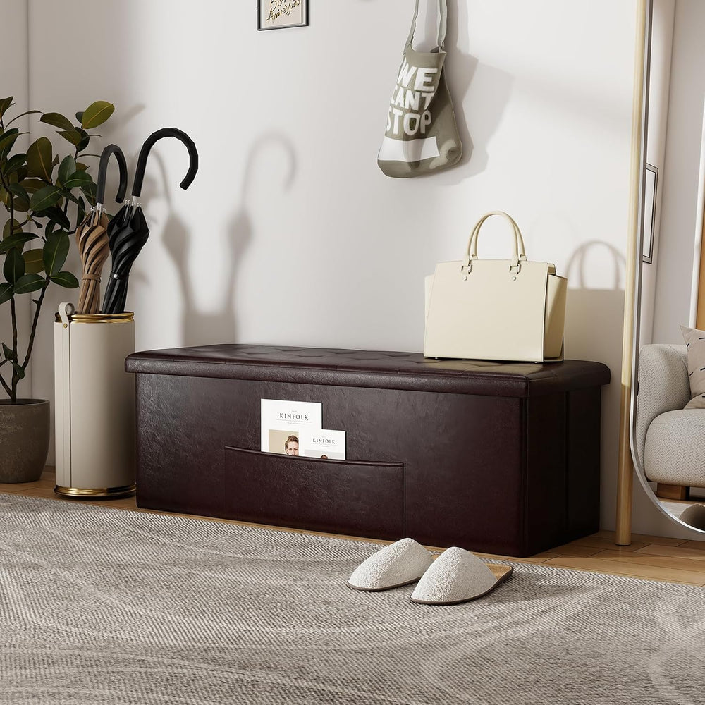 43 Inches Folding Storage Ottoman Bench, Foldable Foot Rest Stool End of Bed ...