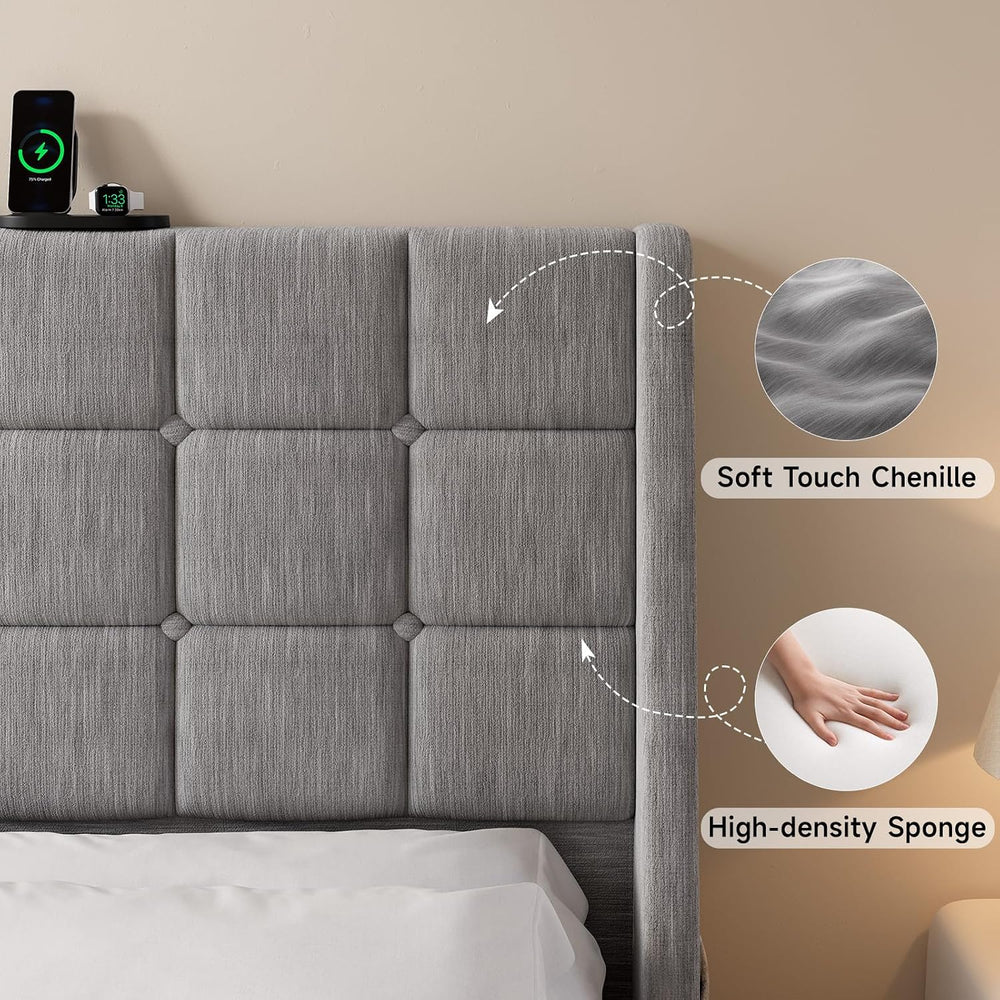 ONBRILL Queen Headboard Only with Charging Station, Soft Chenille Fabric