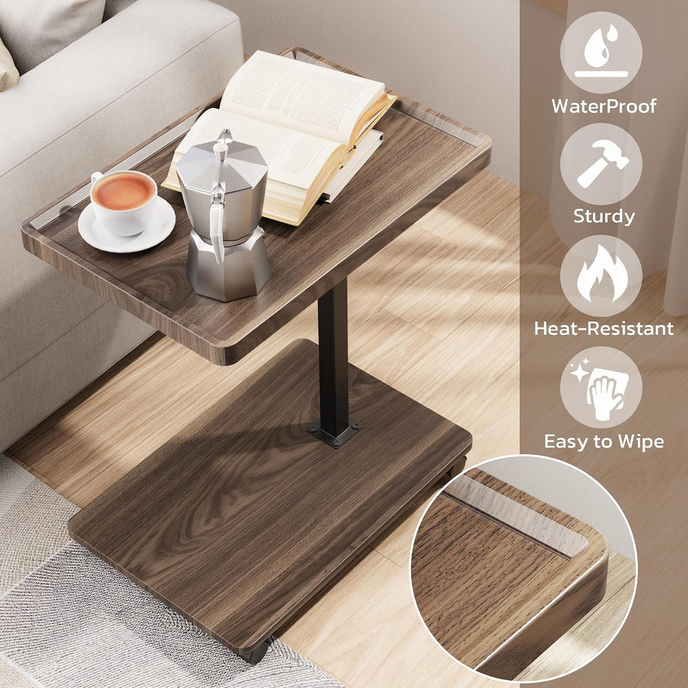 Large C-Shaped End Table, Swivel TV Tray, Couch Side Table Wood | Adjustable ...