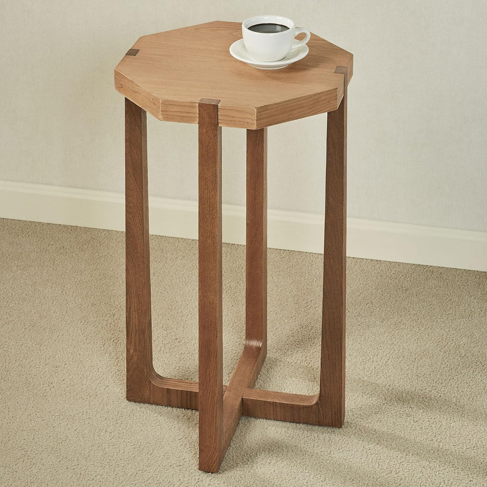 Huxley Octagonal End Table with Weathered Oak Top and Dark Walnut Crossing Le...