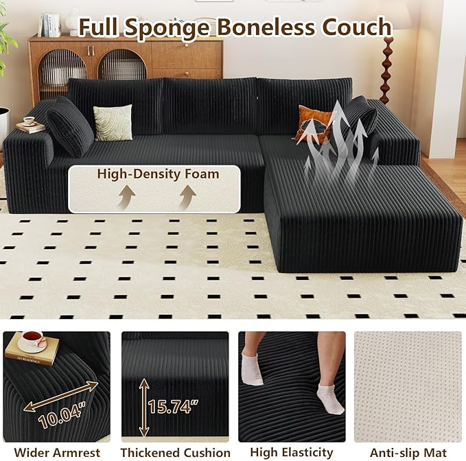 96" Modular Sectional Couch, L Shaped Cloud Sofa with Chaise Lounge, Cor...
