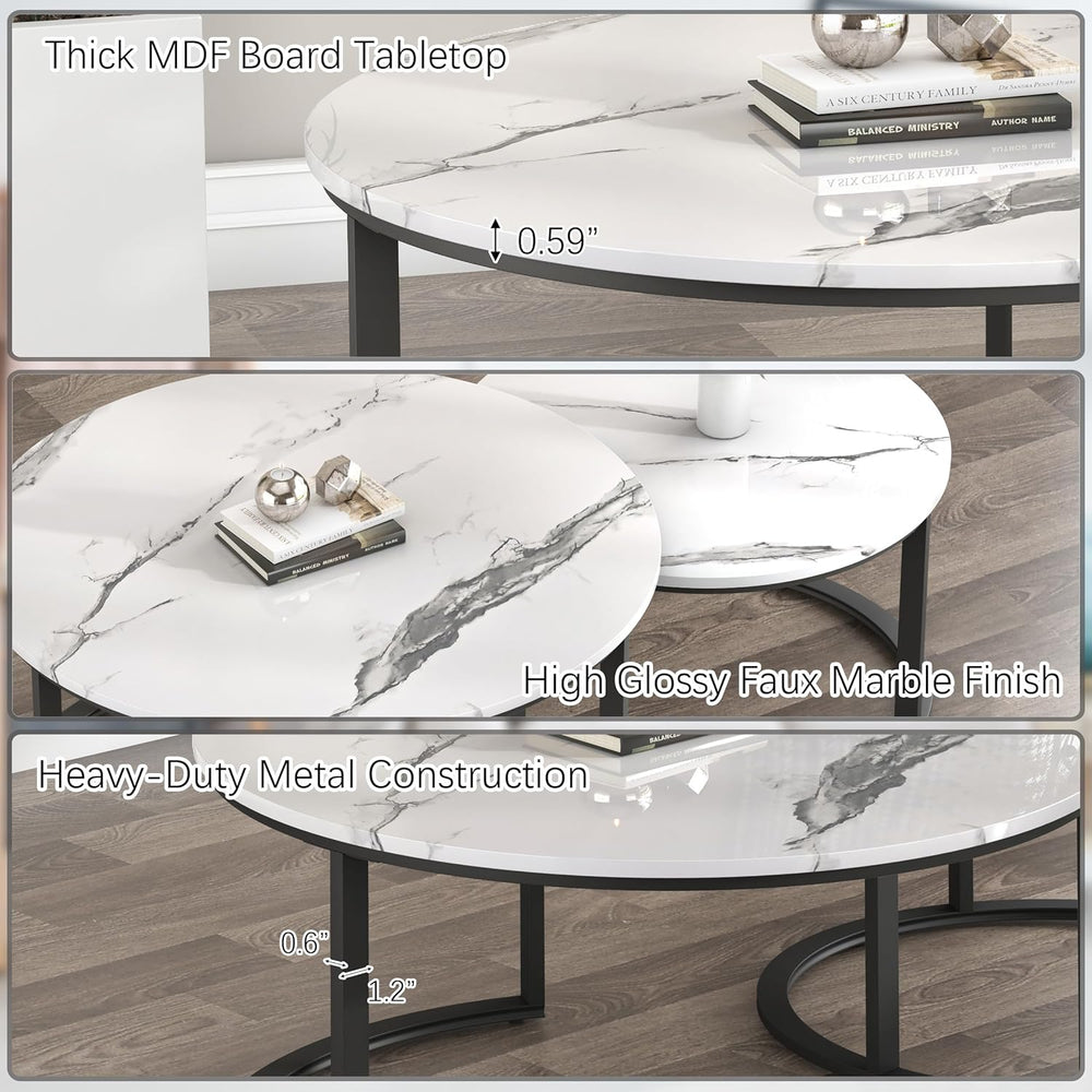 WiberWi Round Coffee Table Nesting Tables Set of 2, Large: Ø 34.0", Smal...