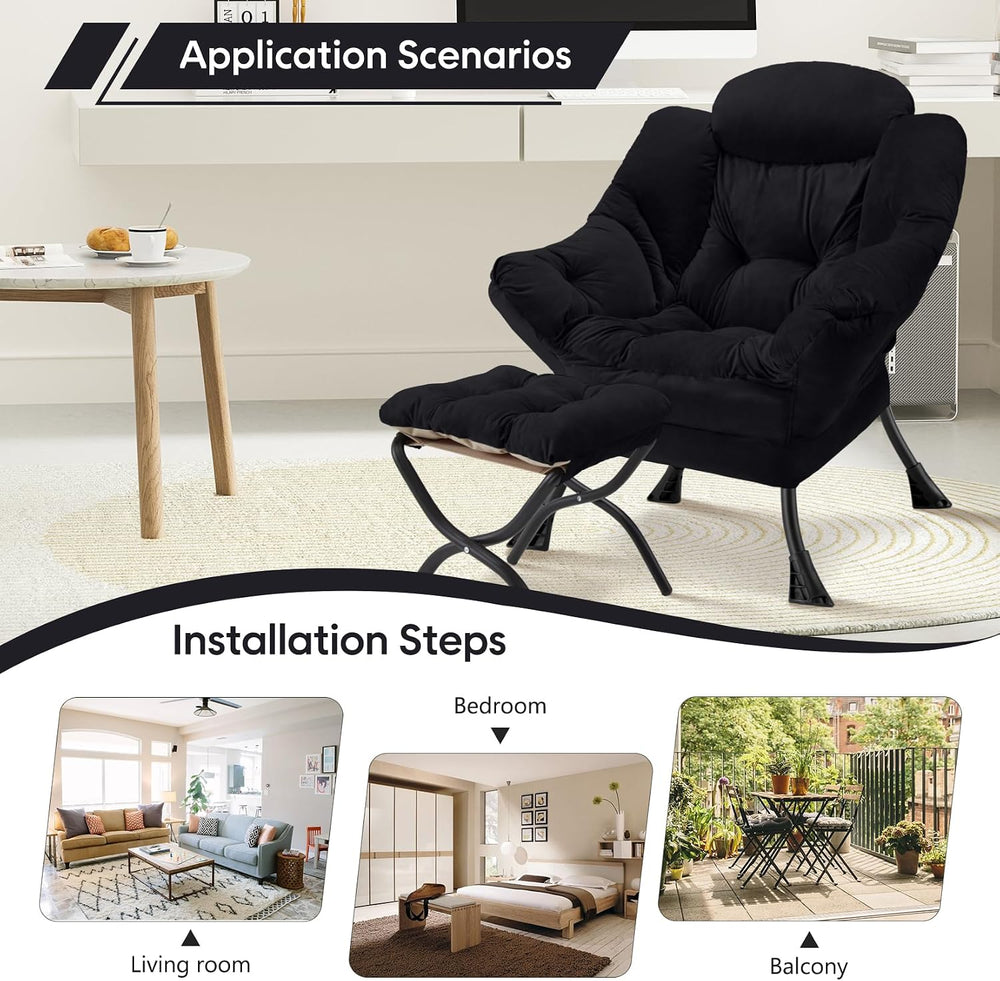 Lazy Chair with Folding Ottoman Modern Large Accent Chair,Contemporary Lounge...