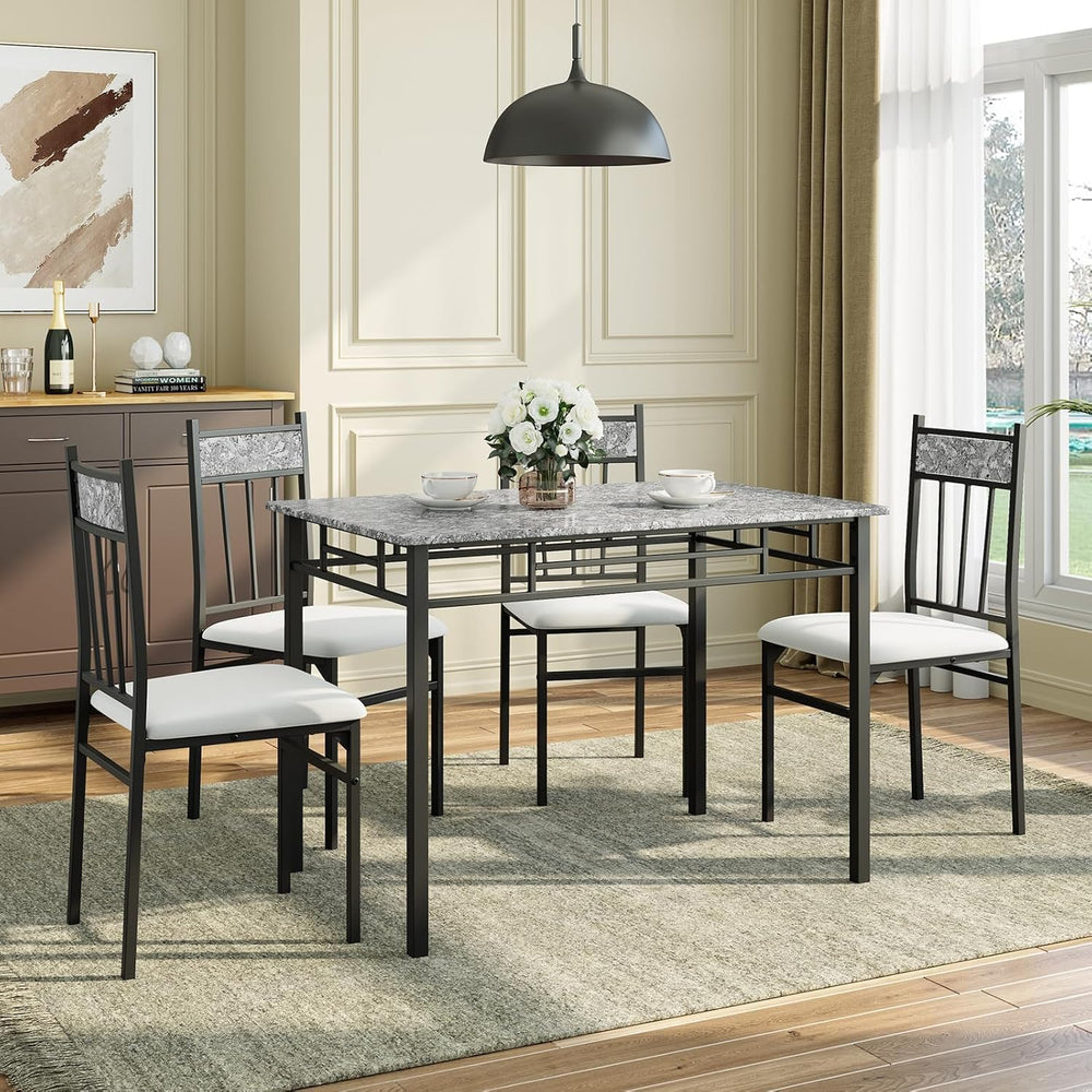 GIANTEX 5-Piece Dining Table Set for 4, Kitchen Table and Upholstered Chairs ...