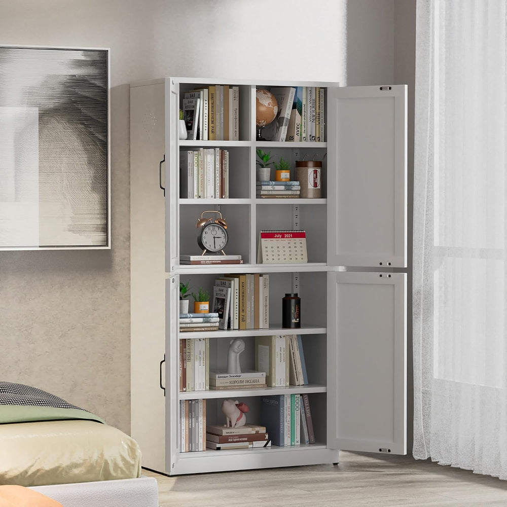 White Steel Kitchen Pantry Storage Cabinet with Adjustable Shelves Heavy Duty...