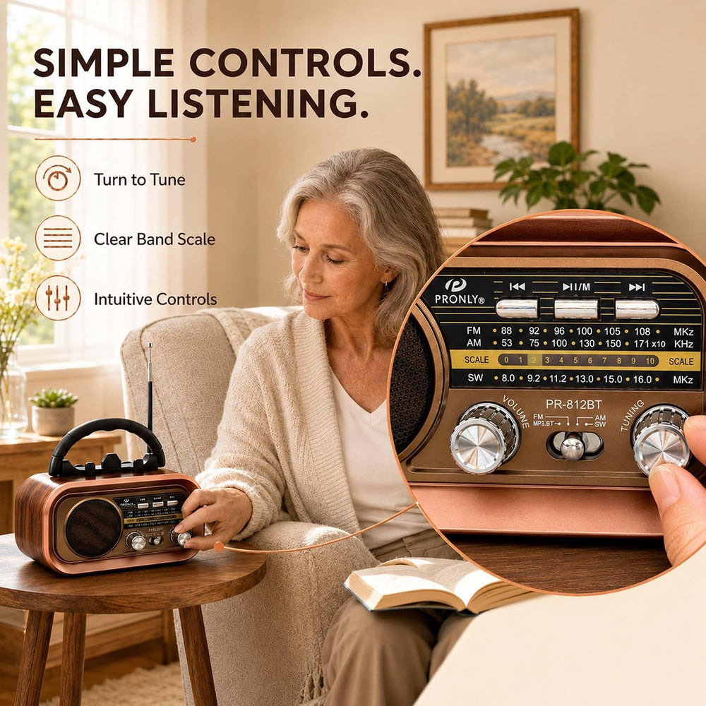 812BT Portable AM FM SW Radio with Bluetooth, TF Card/USB Playback