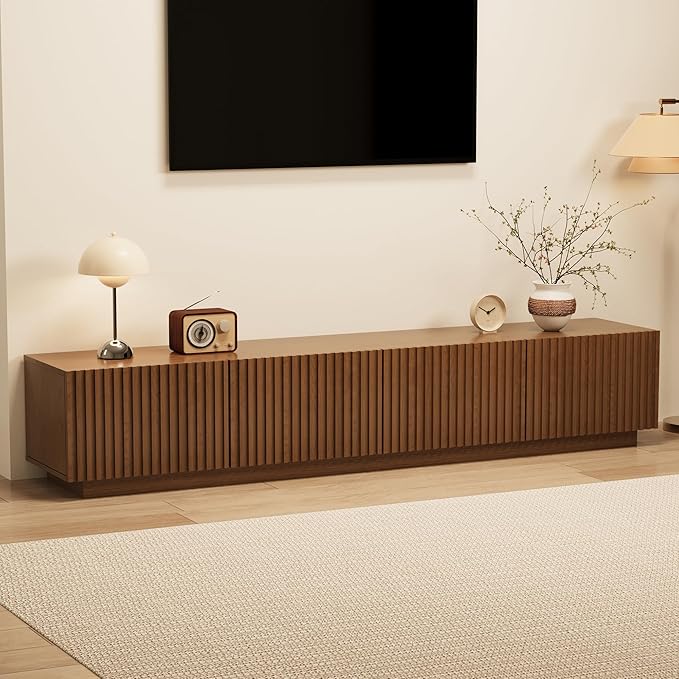 86.61" Mid-Century Modern TV Stand for TVs up to 85", Walnut Entert...
