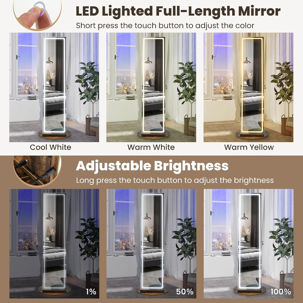 CHARMAID 360° Swivel Jewelry Armoire with LED Lighted Full Length Mirror