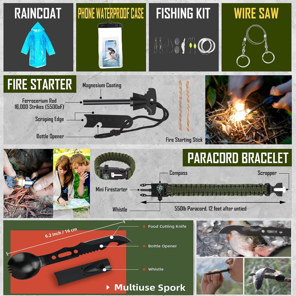 Survival Kit, 268 Pcs Emergency Survival Gear and Equipment Supplies with Fir...