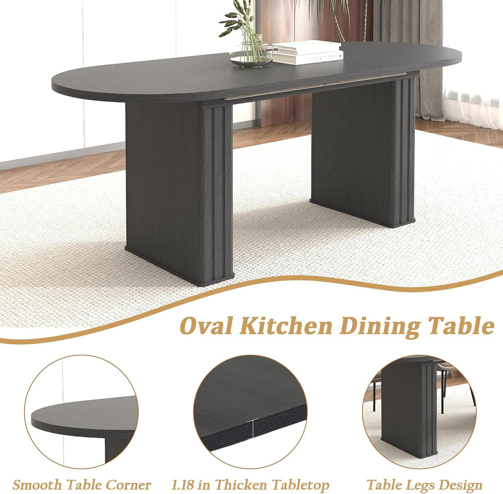 Extendable Dining Table Set of 4, Black Oval Dining Room Table & 4 Black ...