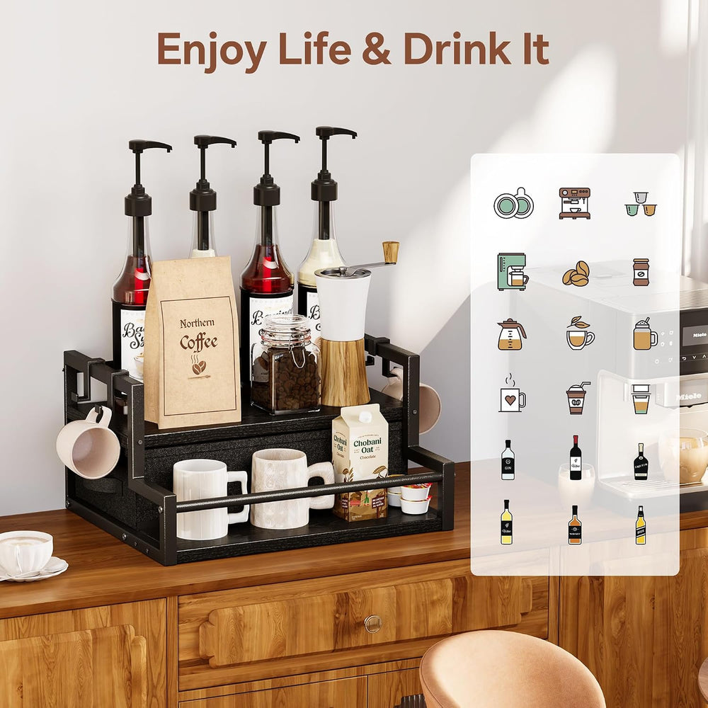 Homeiju Coffee Syrup Organizer Rack, 2-Tier Bottle Coffee Bar Accessories | H...