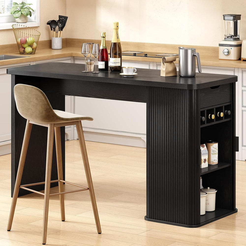 ONBRILL 59 Inch Fluted Kitchen Island with Storage Black | Counter Height Tab...