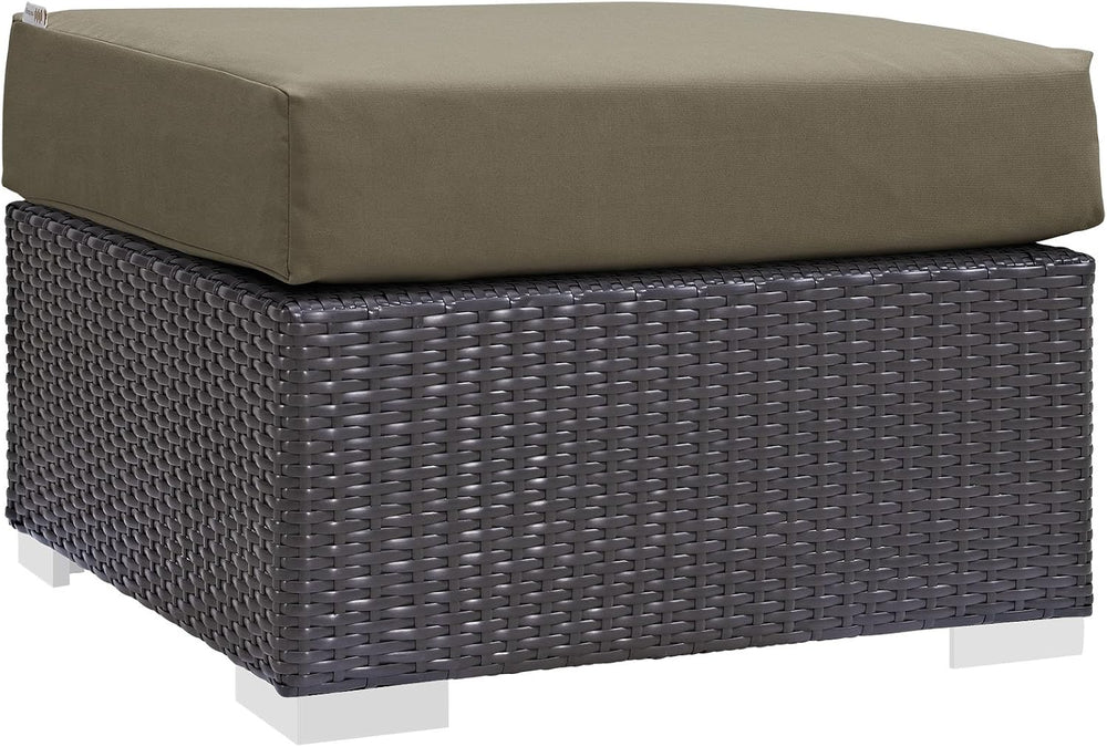 Modway Convene Wicker Rattan Outdoor Patio Square Ottoman with Cushions in Es...