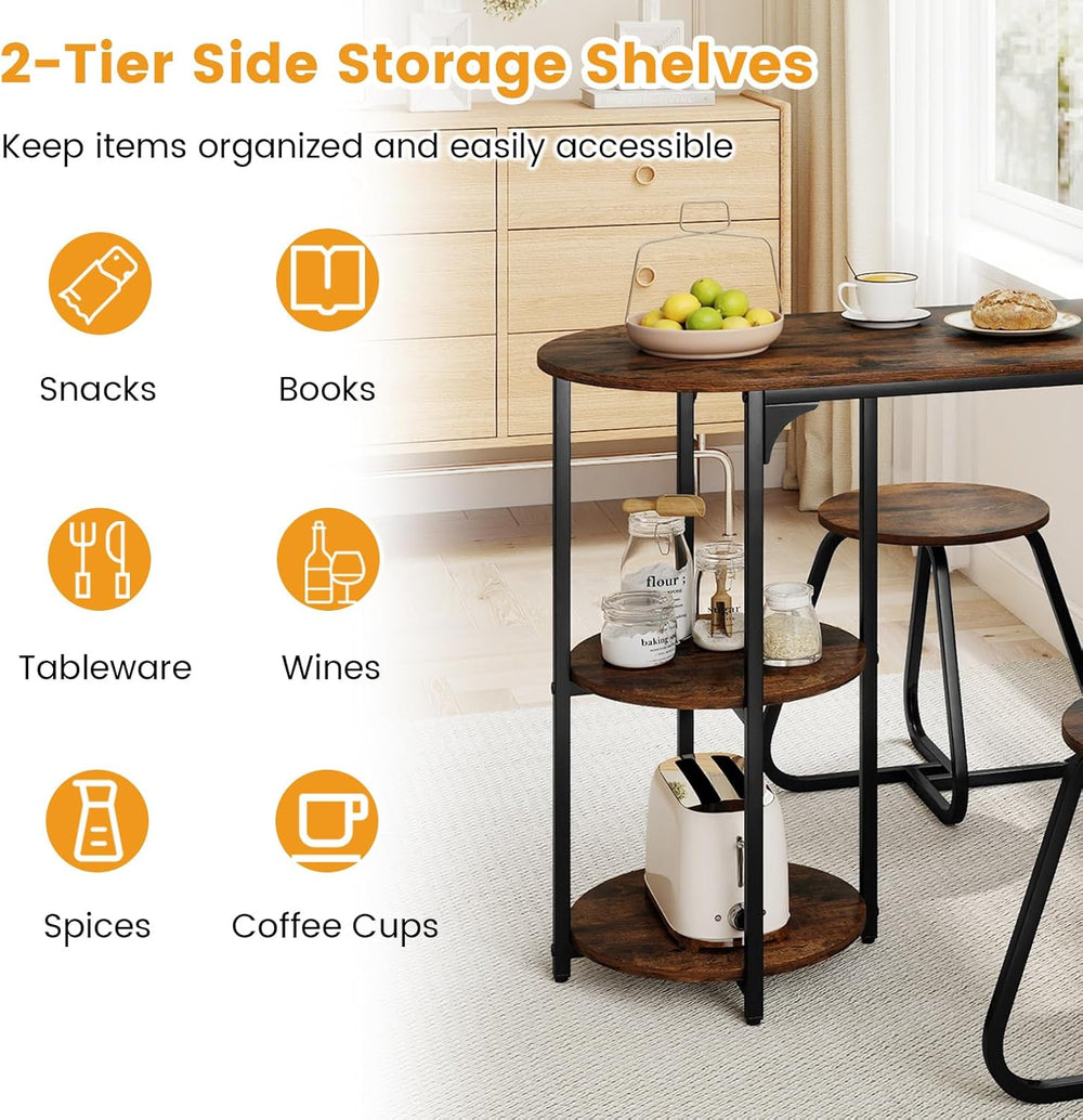 GOFLAME 3-Piece Dining Table Set, Wooden Industrial Kitchen Table and 2 Stool...