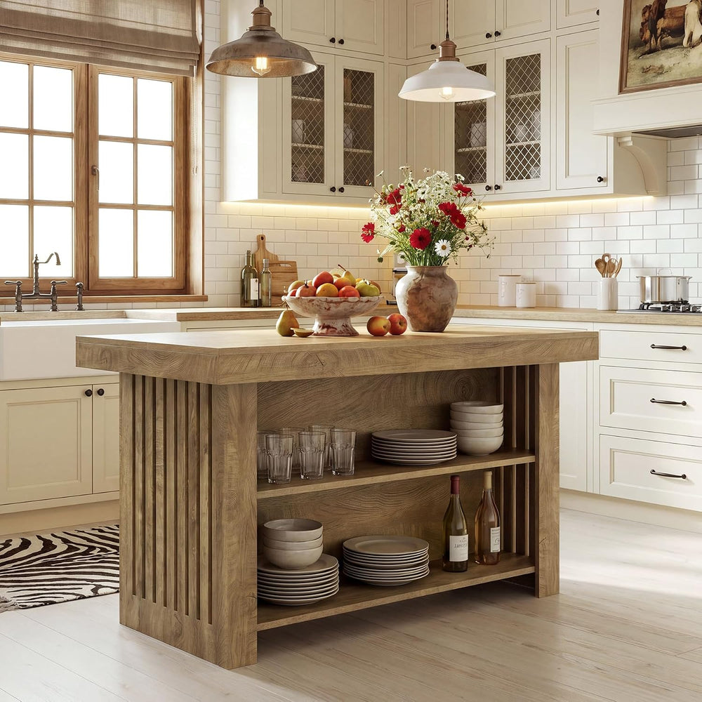 Tribesigns Kitchen Island with Storage, Wooden Farmhouse Island Table | 63 In...