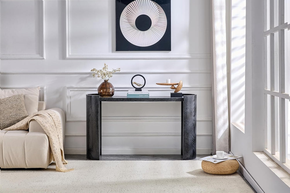 Black Curved Foyer Table Black Wood Grain Entrance Small Space Living Room So...