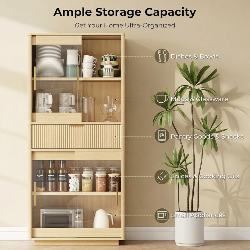IRONCK 69" Tall Kitchen Pantry, Modern Farmhouse Fluted Kitchen Storage ...