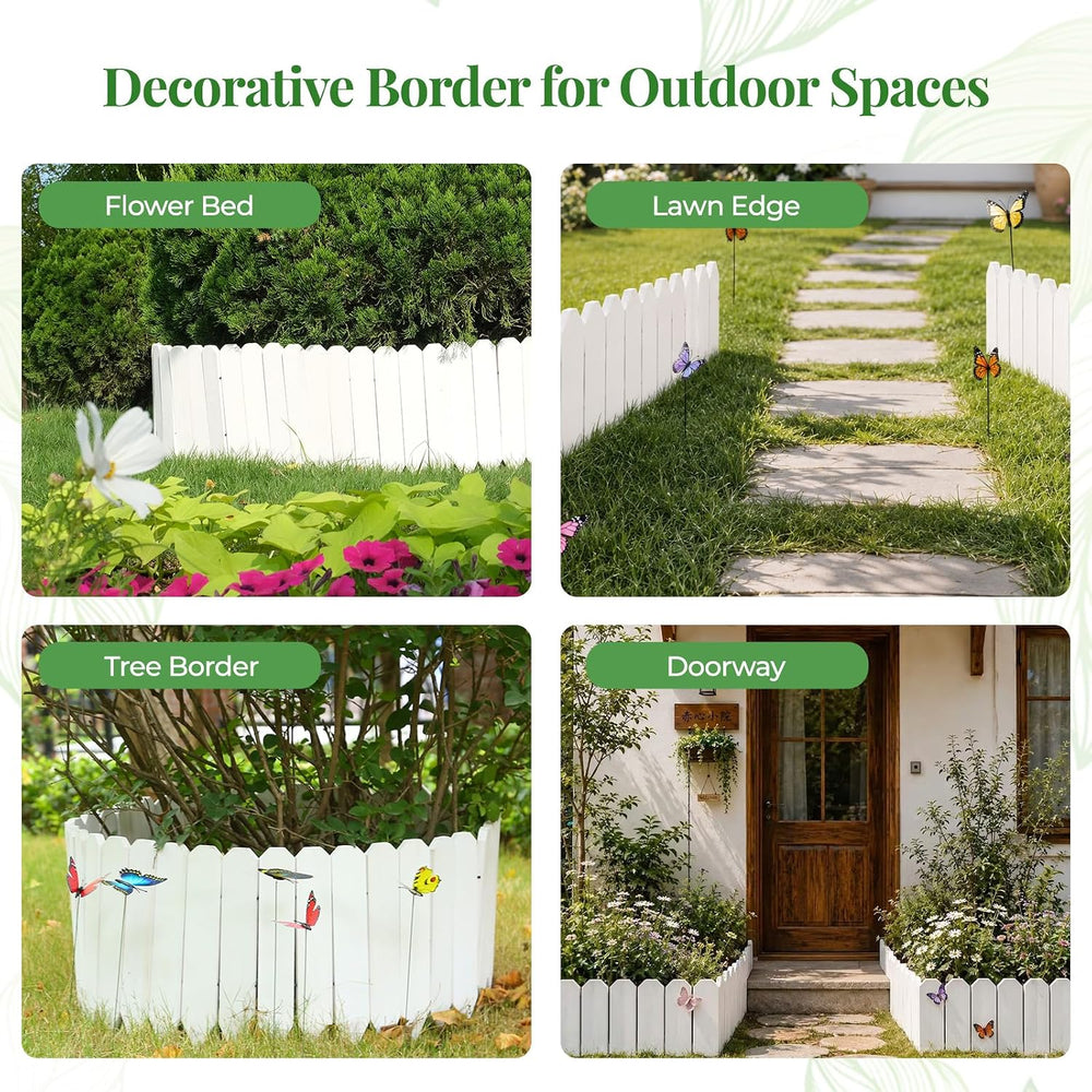 Wood Garden Edging, 12" H x 6.6 Ft L, 1 Pack, White Garden Fence