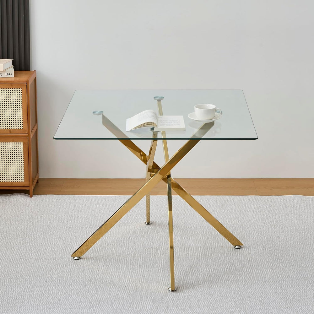 Modern Dining Table for 4 People, 36" Square Dining Table with Gold Chro...