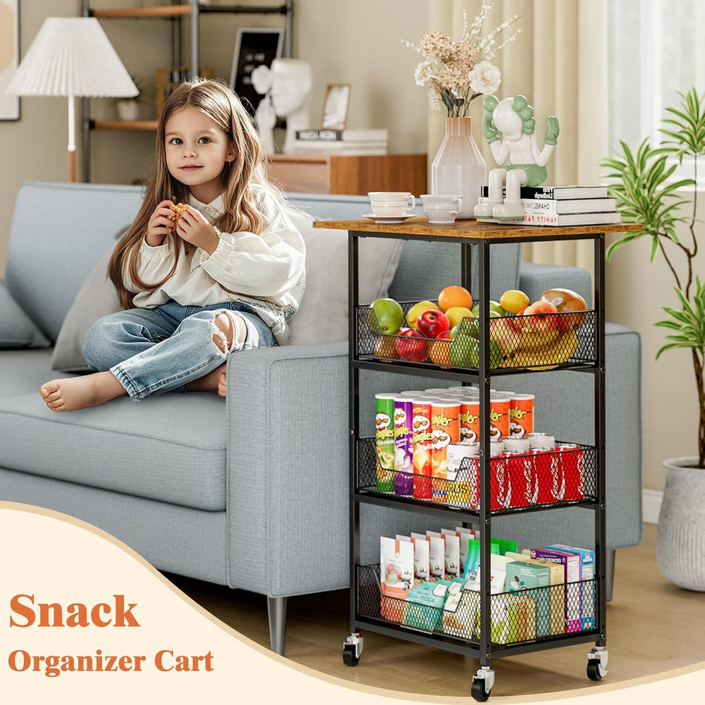 ThreeHio Rolling Kitchen Microwave Cart with Fruit Baskets, 4 Tier Microwave ...