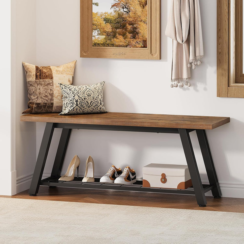 Oastreeful Storage Bench Industrial Rustic Wooden and Metal Entryway Shoe Boo...