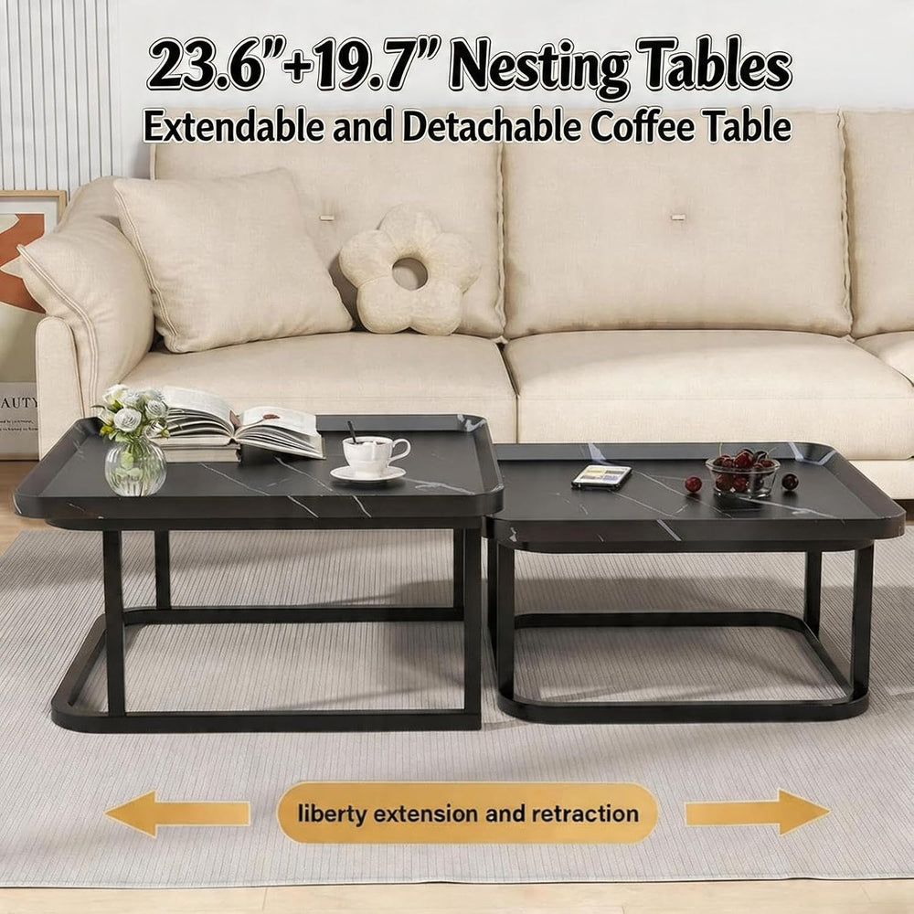 Set of2 Nesting Coffee Tables, Space‑Saving Side Table Set,Black | Stackable ...