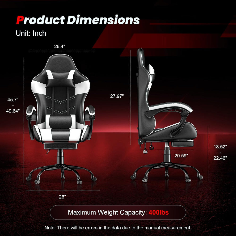 Gaming Chair with Footrest, Ergonomic Video Game Chair for Adults, White | PU...