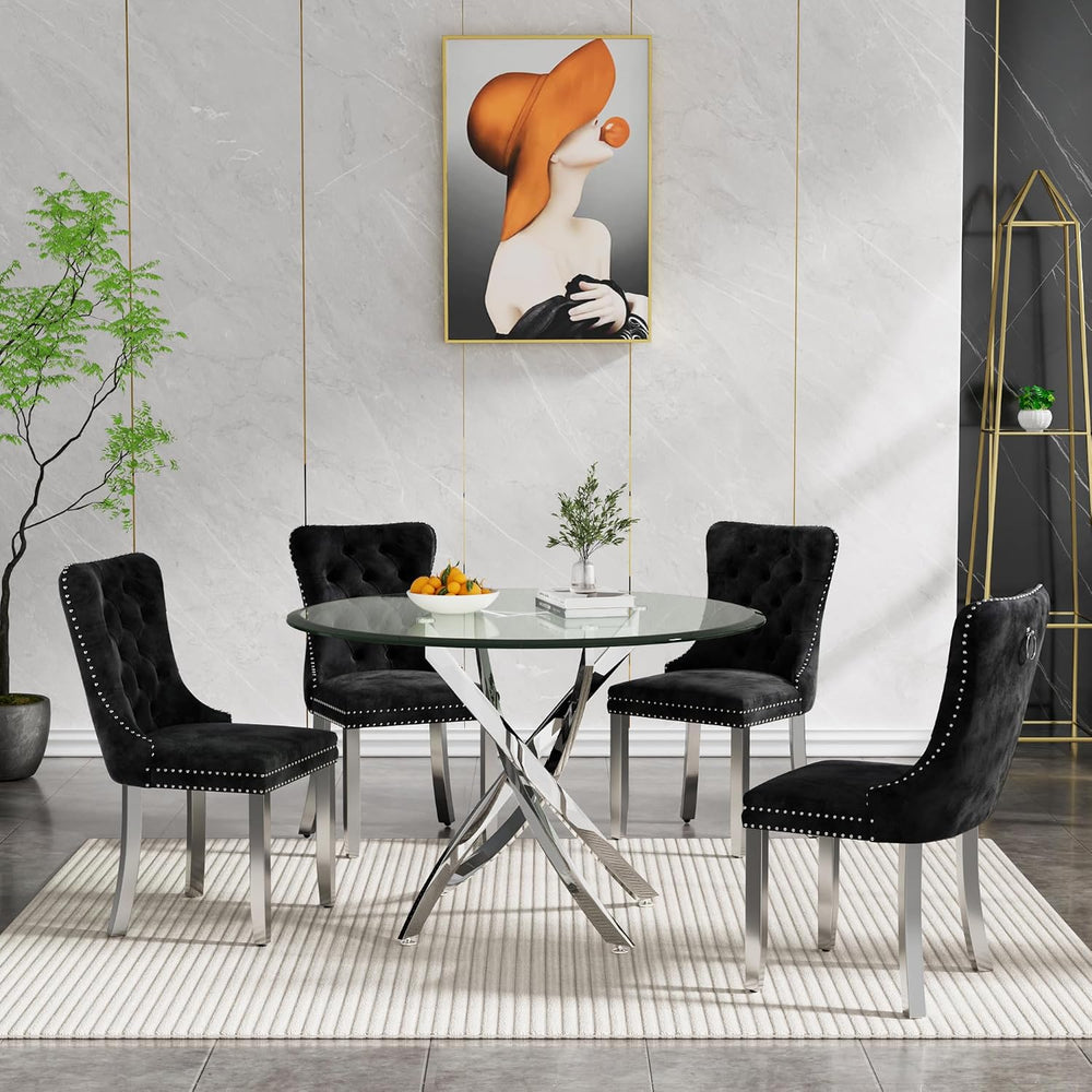 HomVent 36''Silver Round Glass Dining Table Set for 4 for Family Gath...