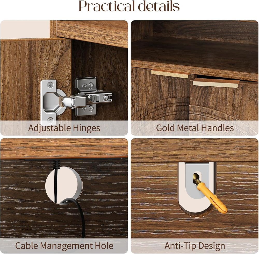 Modern Sideboard Buffet Cabinet with Storage - 58" Fluted Credenza Stror...