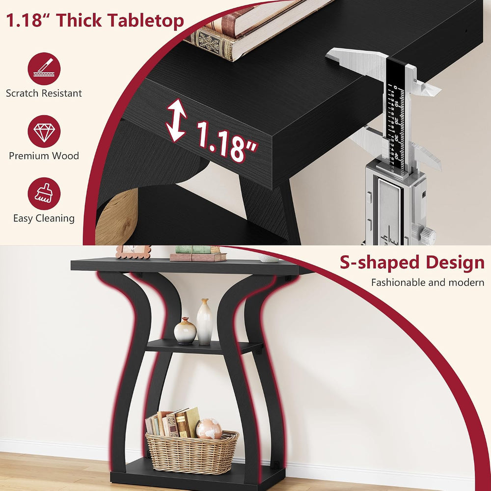 Tajsoon 3-Tier Farmhouse Console Table for Entryway 31.5", Black