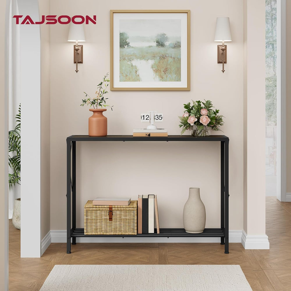 Tajsoon Industrial Console Table 41.8", 2 Tier Entryway Table with Stora...