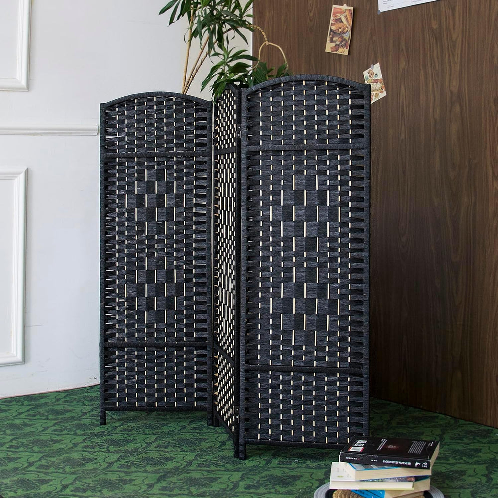 Furnnylane 3 Panel Black Rattan Room Divider for Room Separation, 47.2" ...