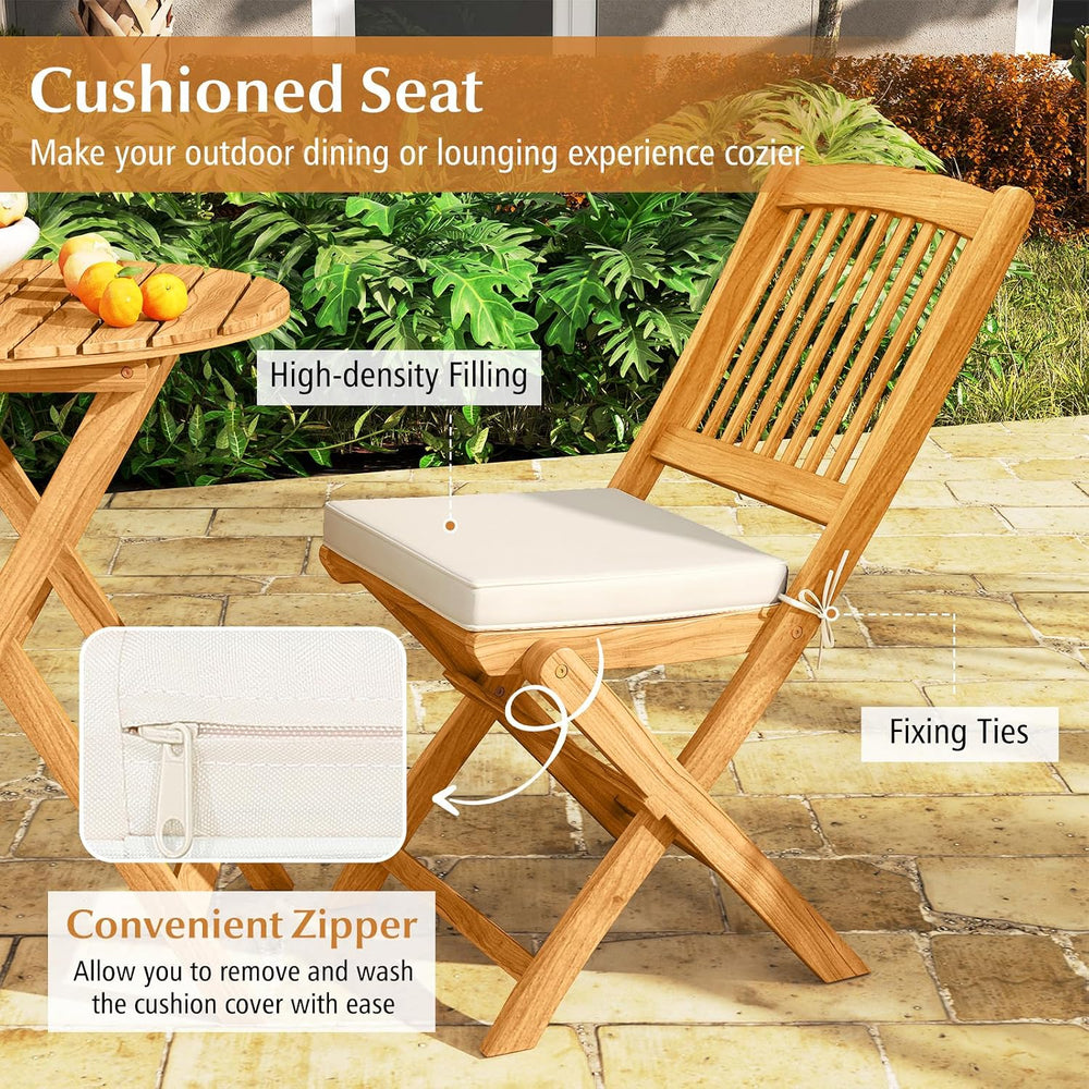 Tangkula 3 Pieces Acacia Wood Patio Folding Bistro Set, Outdoor Table and Cha...