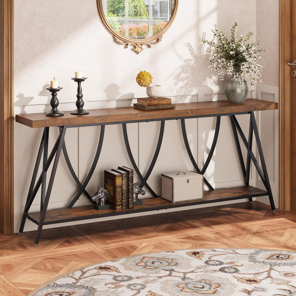 JUSTOGO Narrow Console Table for Entryway, Long Sofa Table, Rustic Brown | 70...