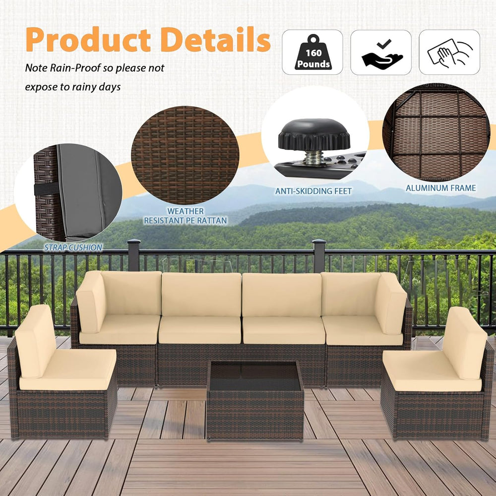AECOJOY 7 Piece Outdoor Patio Furniture Set, Outdoor Sectional Conversation F...