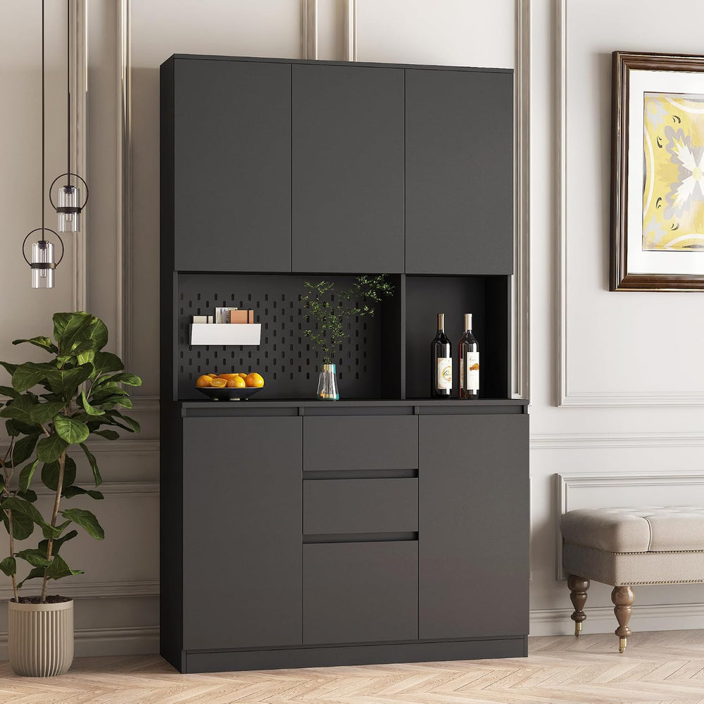 KEIKI 74'' Tall Pantry Storage Cabinet with Hutch, Adjustable Shelves...