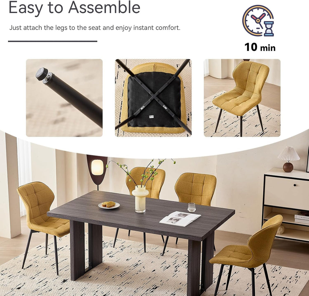 Modern Upholstered Dining Chairs Set of 4, Yellow(Only Chairs) | Armless Curv...