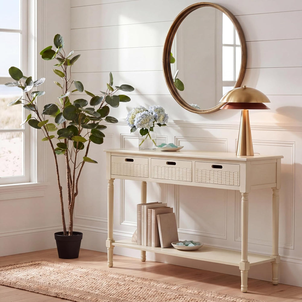 SAFAVIEH Home Collection - Landers Sand Console Table with 3 Basket Drawers a...