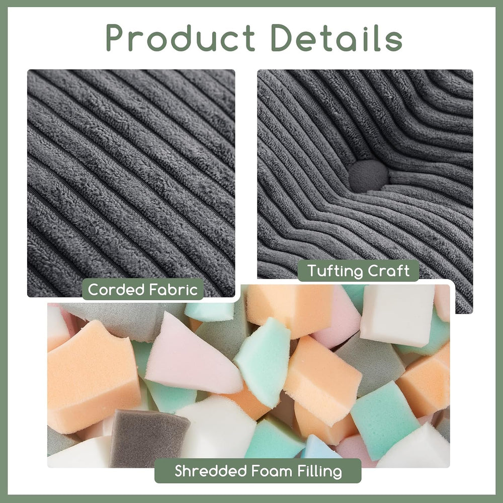 HIGOGOGO Square Stuffed Pouf Ottoman, Corduroy Poufs with Foam Chunk Filling,...