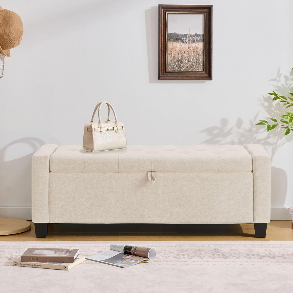 Huatean Home 43" Ottoman with Storage, Beige Storage Ottoman Bench | Uph...