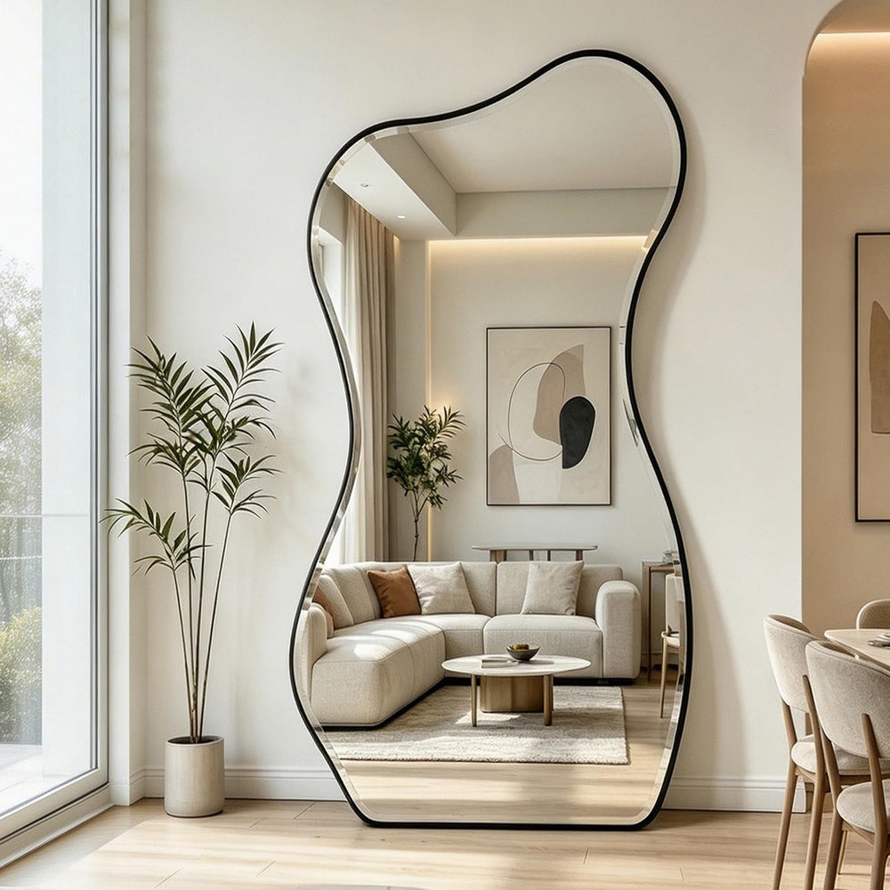 POZINO 66.8"x33" Irregular Beveled Mirror Full Length, Abstract Wal...