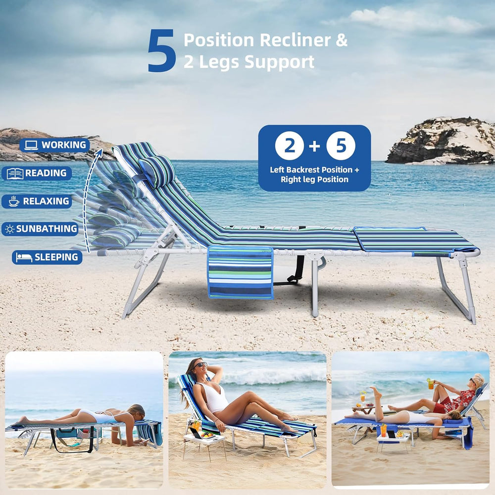 3-in-1 Beach Chair Face Holes, Lounge Chair Outdoor with Folding Side Table, ...
