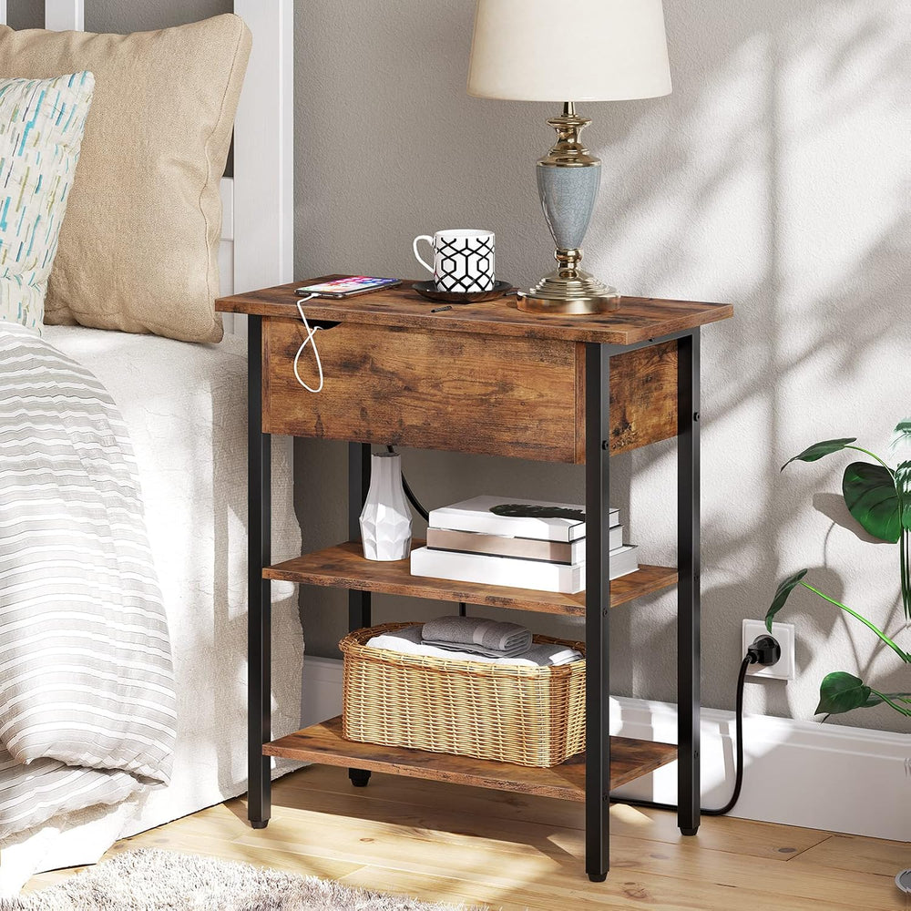 HOOBRO Set of 2 End Tables, Side Table with Charging Station, Flip Top Nights...