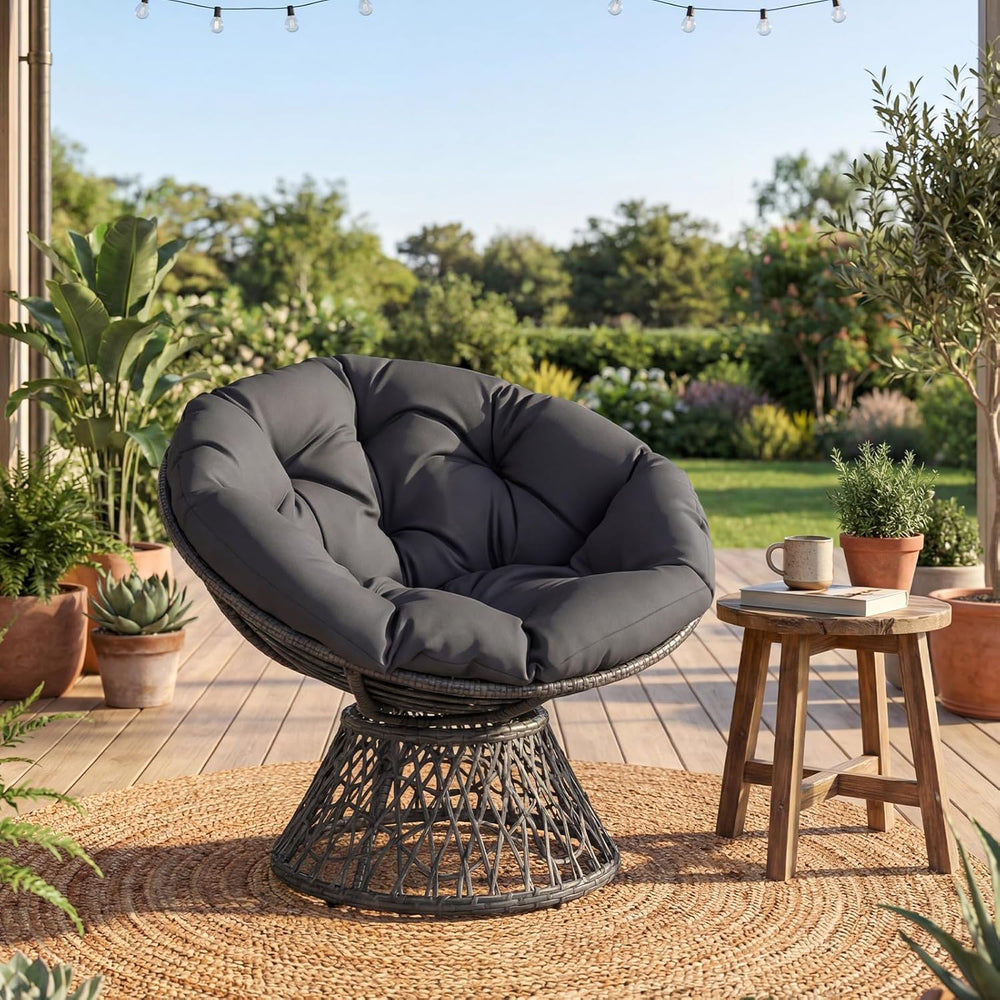 Giantex Wicker Papasan Chair with Soft Thick Cushion and High Capacity Metal ...