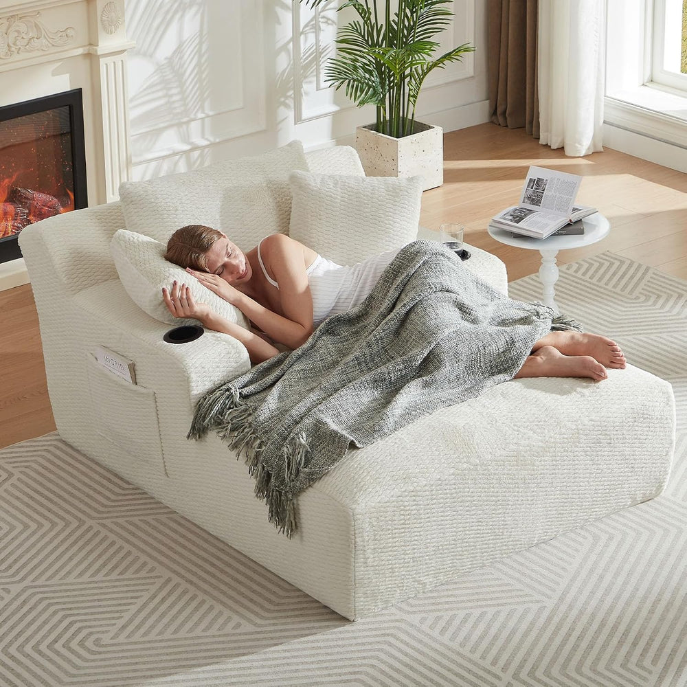 49.2" Oversized Chaise Lounge Chair Indoor,Faux Fur Reading Chair with C...